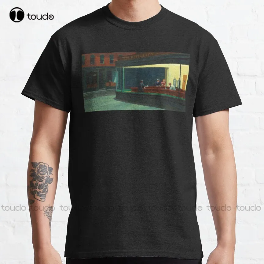 Artista Americano. Edward Hopper Nighthawks 1942. T-Shirt Classica Camicia Bianca Da Donna Personalizzata Aldult Teen Unisex Xs-5Xl Classic