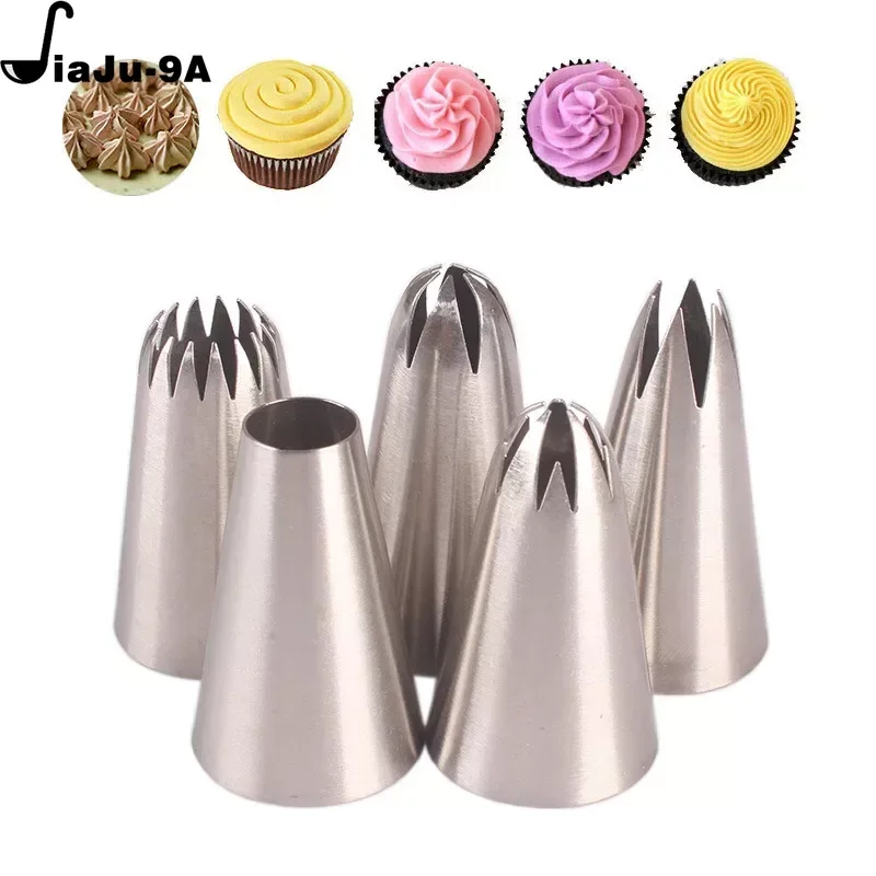 

5pcs Large Metal Cake Cream Decoration Tips Set Pastry Tools Stainless Steel Piping Icing Nozzle Cupcake Head Dessert Decorators