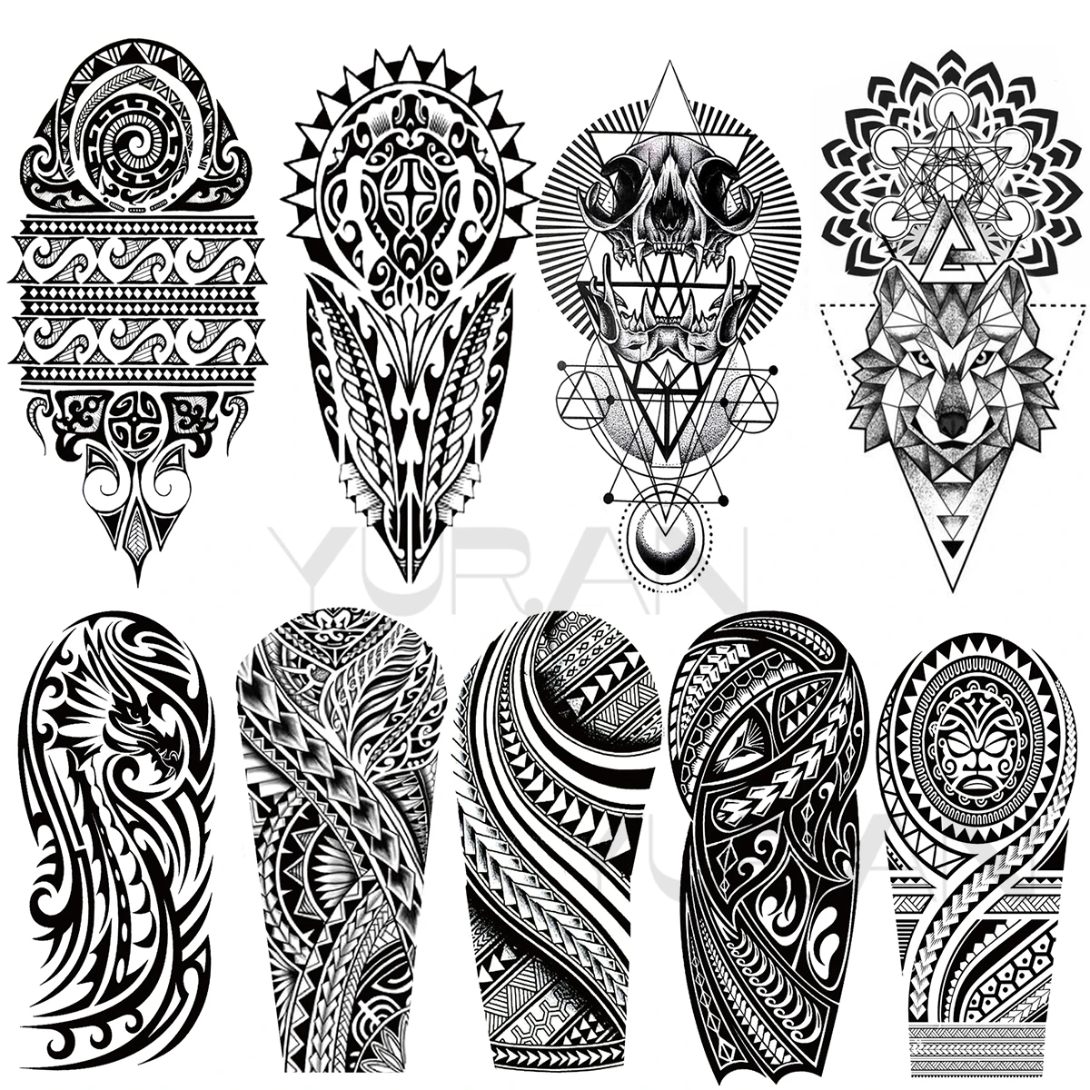 

Black Thorns Temporary Tattoos For Men Adults Realistic Maori Totem Wolf Geometric Mandala Fake Tattoo Stickers Arm Body Tatoos