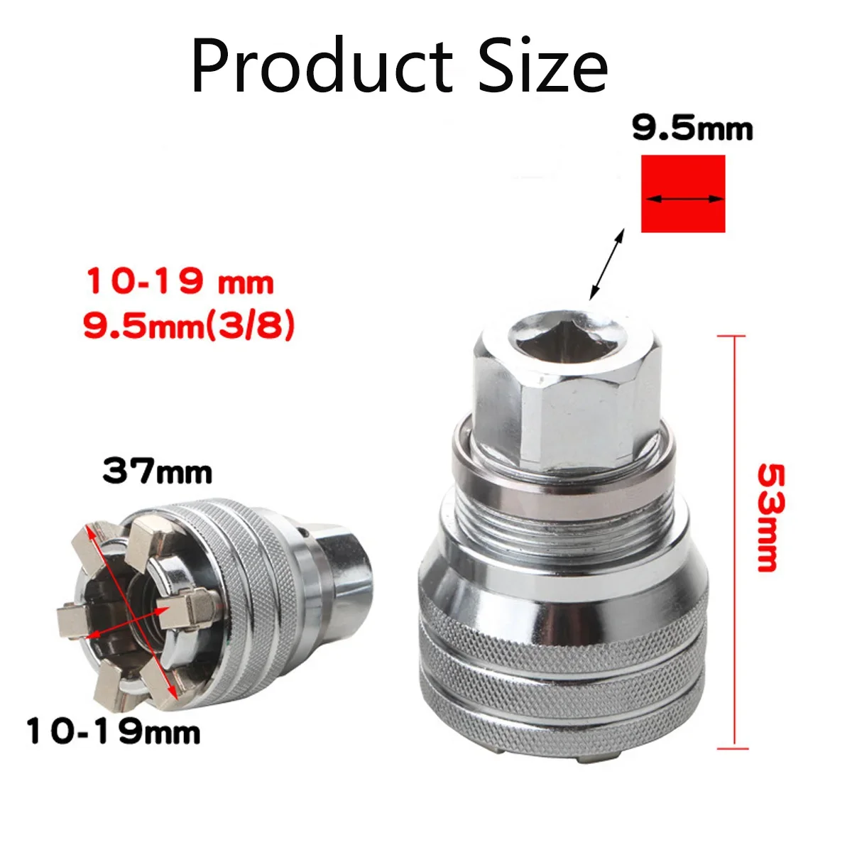 Universal sleeve 3/8 inch 10-19 mm Adjustable Hex universal Socket Torque Ratchet Wrench Head Spanner Sleeve Repair Tool 5