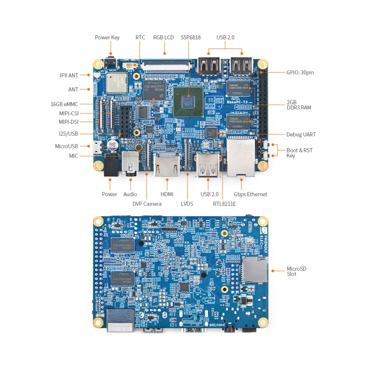 NanoPC-T3 ÷  ī PC  , Ÿھ A53, S5P6818, 2GB