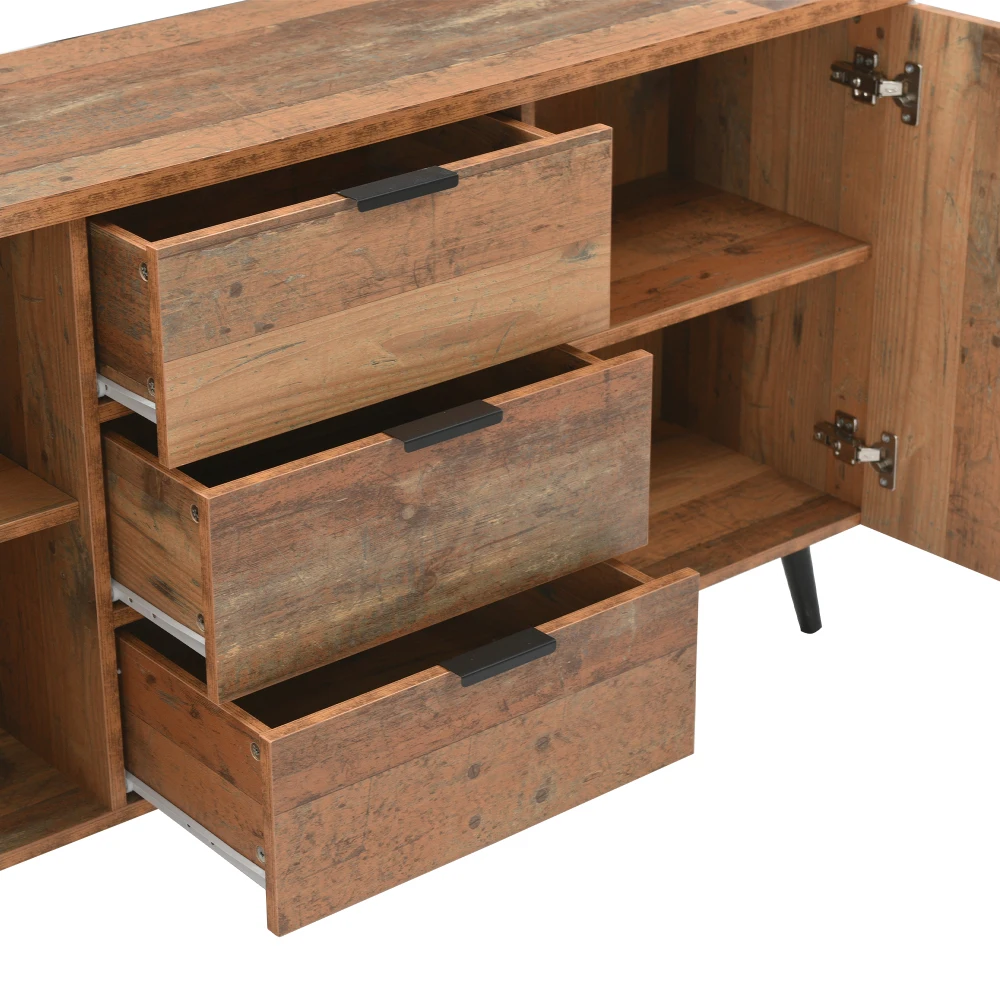 Sideboard-TV-Schrank mit verstellbaren Regalen, vertikaler Schrank, Aufbewahrungsschrank, drei Schubladen, für Wohnzimmer, Esszimmer – Detail 13
