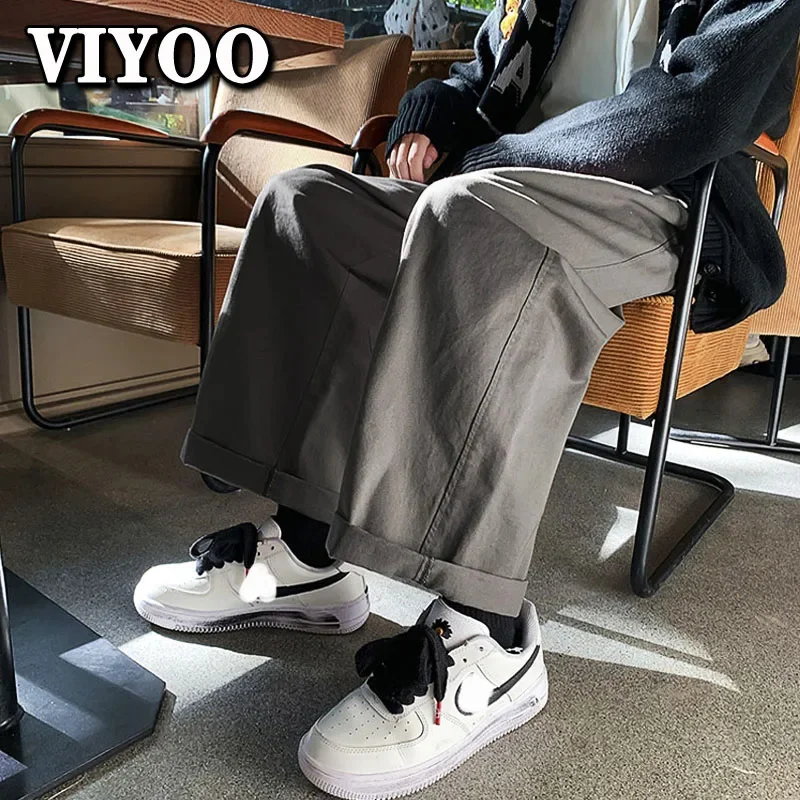 

Men's Y2K Clothes Cotton Summer Baggy Cropped Cargo Pants Wide Leg Straight Trousers Clothing For Men Harajuku Streetwear
