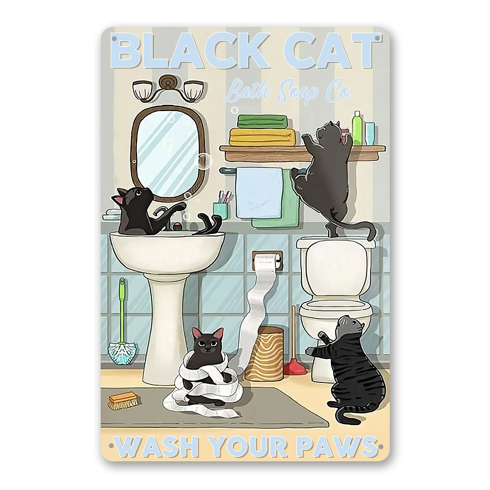 

Bathroom Farmhouse Wall Decor Gothic Bathroom Restroom Sign Vintage Posters Retro Cat Home Decor Cat Art Steampunk Decor Metal