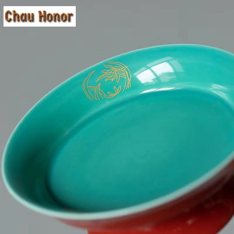 Red Glaze Hot Stamping Hydrangea Ceramic Pot Dry Soaking Table Household Cover Bowl Support Pot Pad Kung Fu Tea Set Accessories