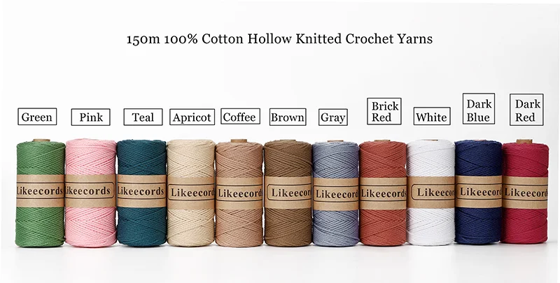 Likeecords 100% Cotton Crochet Yarn for Bag,2mm, 150m,Macrame Cord,Chunky  Yarn for Crocheting Handbag, Purse,Blankets Crafts