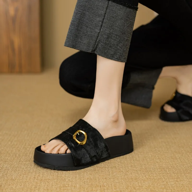 Fashion Slippers Women's Luxury Summer Platform New Retro Elegant Breathable Outdoor Thick Soled Walking Shoes 35-40