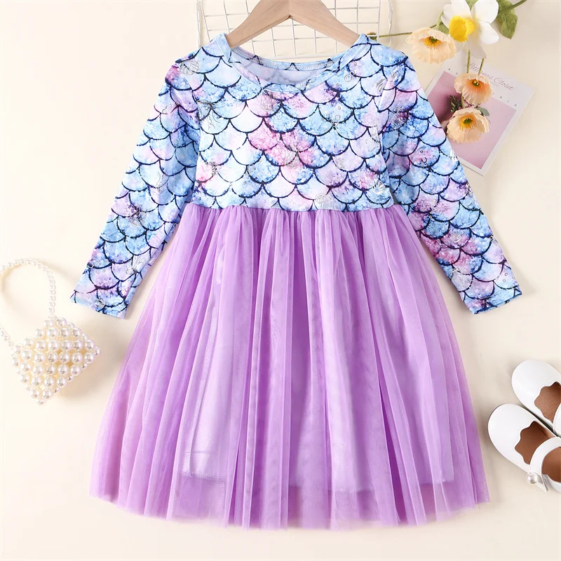 GirlsLongSleevedMermaidDressChildrenPrincessTutuDressSummer — free download