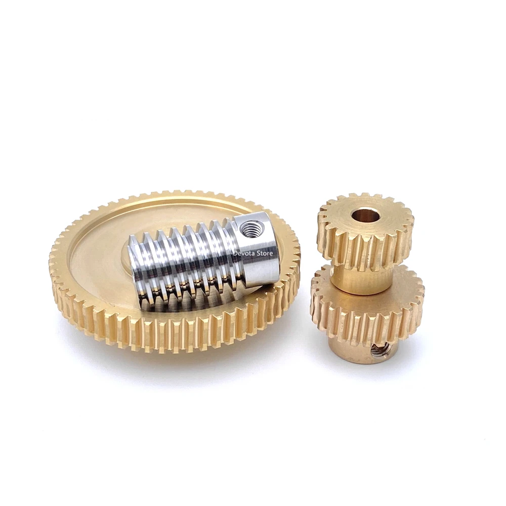 0.8M Precision Turbine Worm Gear Set 1:20/30/40/50/60 Teeth Stainless Steel Worm Copper Gear Accessories transmission gear