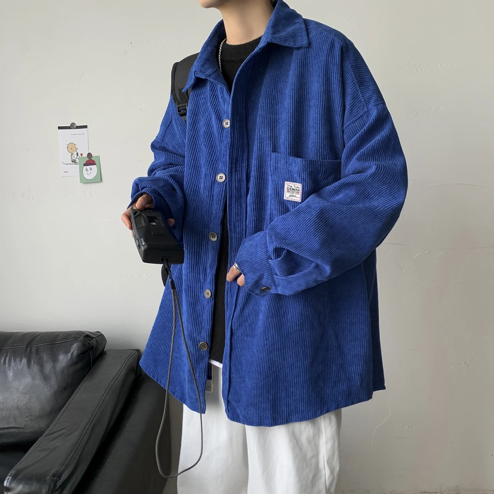 

Harajuku Men's Solid Long Sleeve Shirts Vintage Y2k Korean Style Streetwear Casual Overshirt New Fashion for Male Tops Autumn