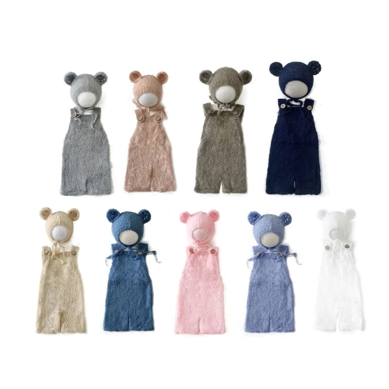 

Bear Hat Bonnet Romper set Newborn Photography Props Baby Boy Girl Photo Shoot