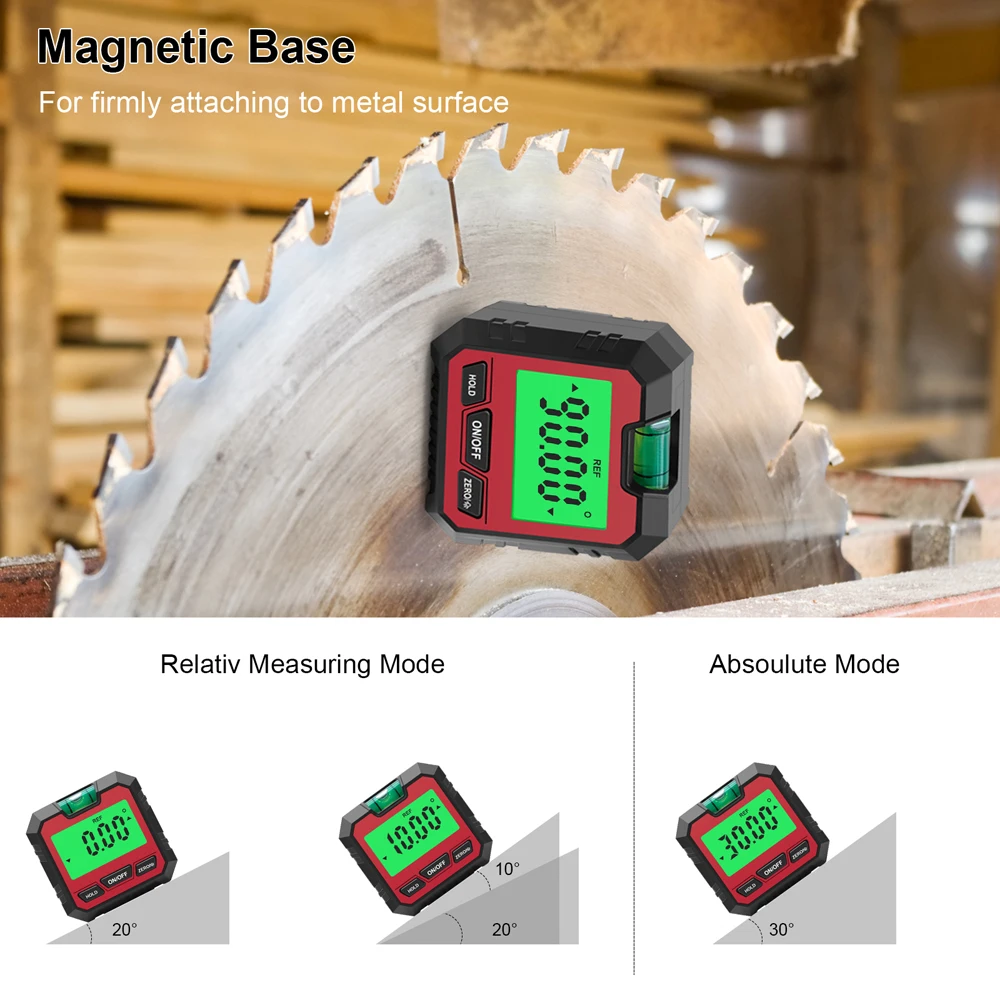 Magnetic Digital Angle Meter Absolute and Relative Measurement Angle and Slope Conversion Inclinometer LCD Display