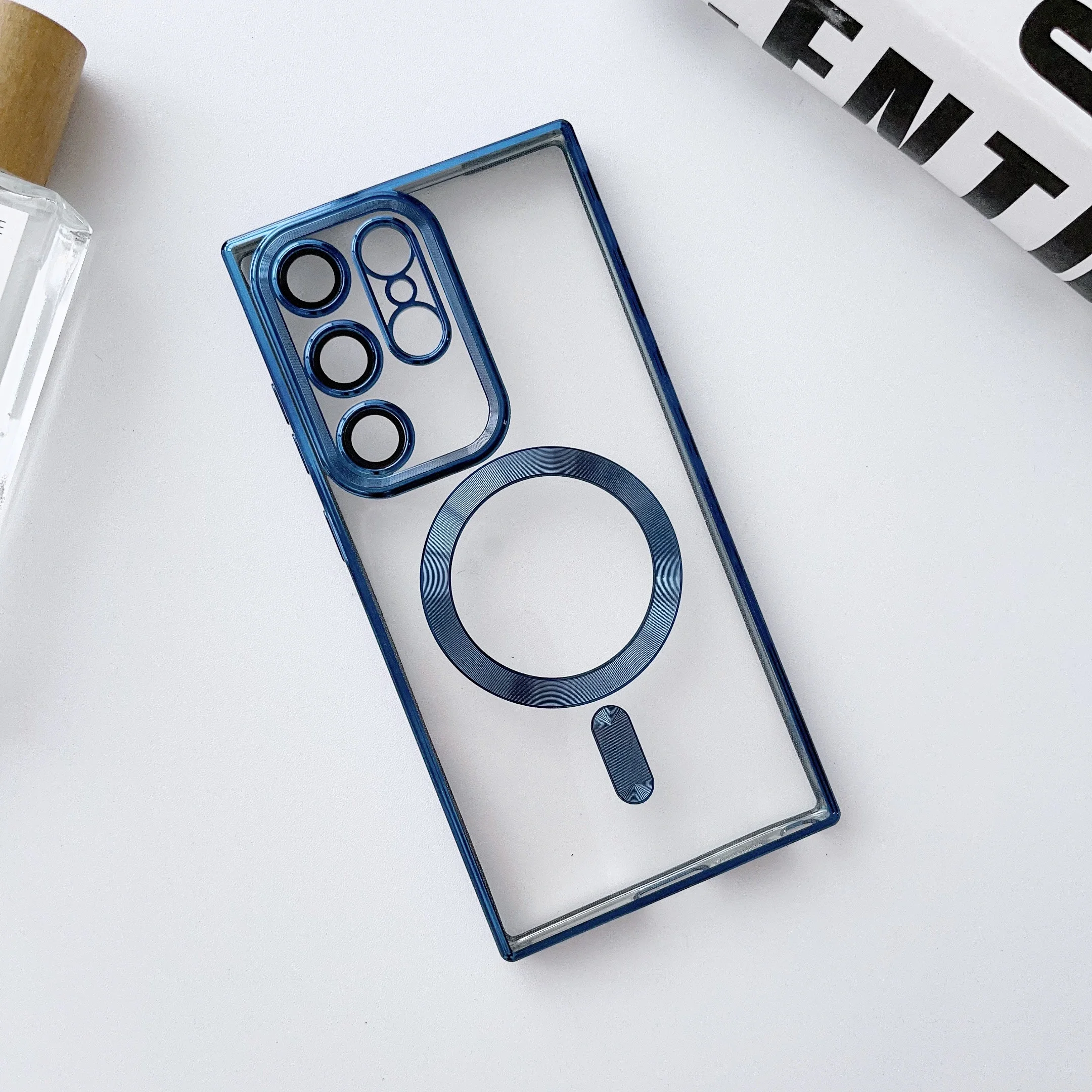 

For Magnetic Wireless Charging Case For Samsung Galaxy S24 S23 S22 S21 Ultra Plus Plating Frame Soft TPU Cover
