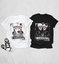 

Lamoureux Shirt The Lovers Sixth Shirts Tarot Skeleton Love VI Gift Valentines Day Cute T-Shirt Fashion Graphic Short Sleeve Tee