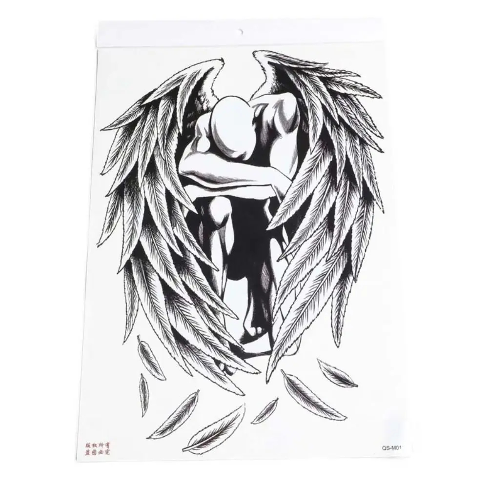Water Transfer Printing Full Back Tattoo Sticker Angel Wings Cross Guan Gong Full Back Tattoo Patch Sweatproof Zhao Yun