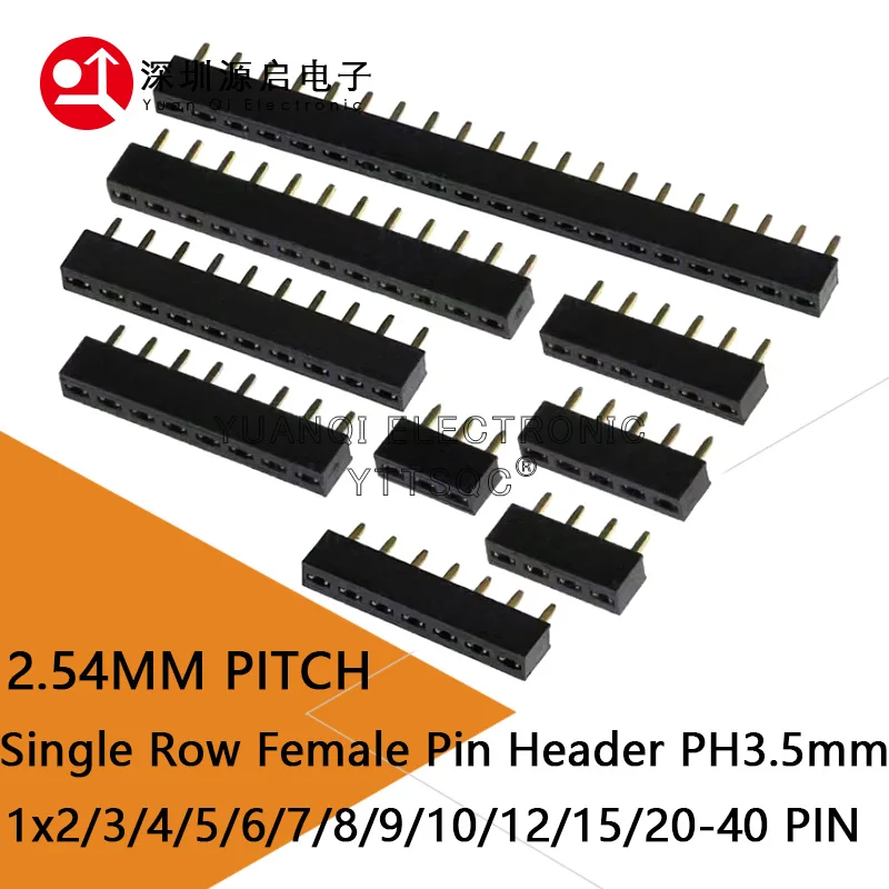 Conector do Encabeçamento do Pin do Homem e da Fêmea do Pwb do Ouro 100 Peças 2.54 mm Ph3.5 Perfil Curto Única Fileira em Linha Reta 1x 10 12 20 40p