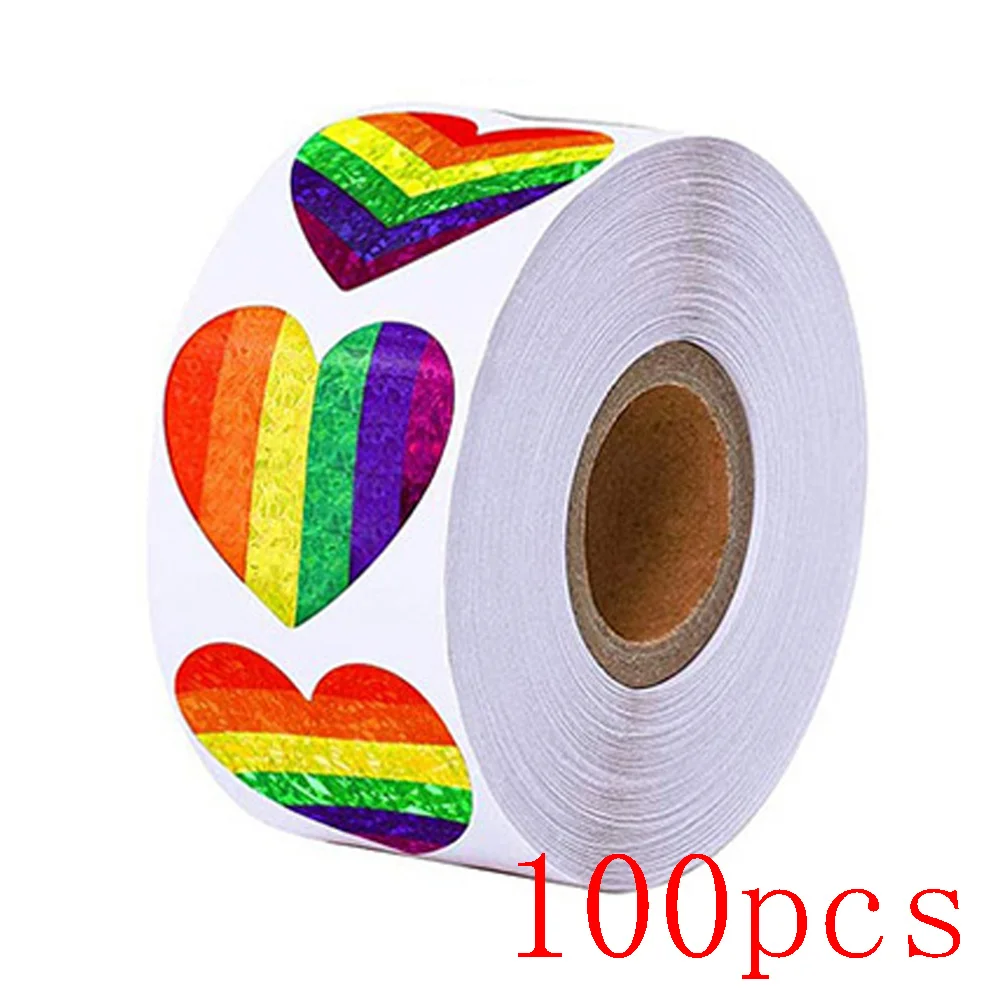 50-500 Piece Gay Pride Stickers Love Pride Rainbow Stickers Love Heart Baking Sticker 1Inch Love Rainbow Heart Shaped  Tape 