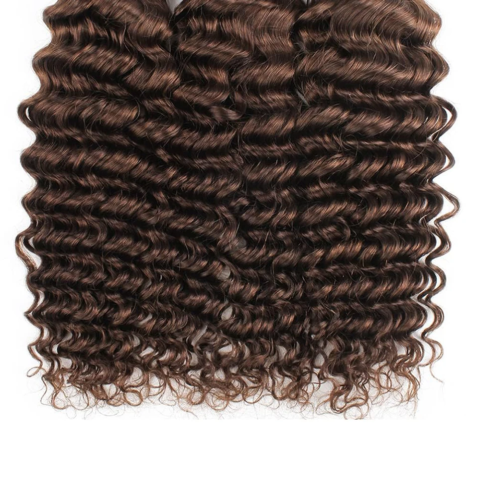 Deep Wave Human Hair Extensions Chocolate Brown Curly 3 Virgin Brazilian Weave