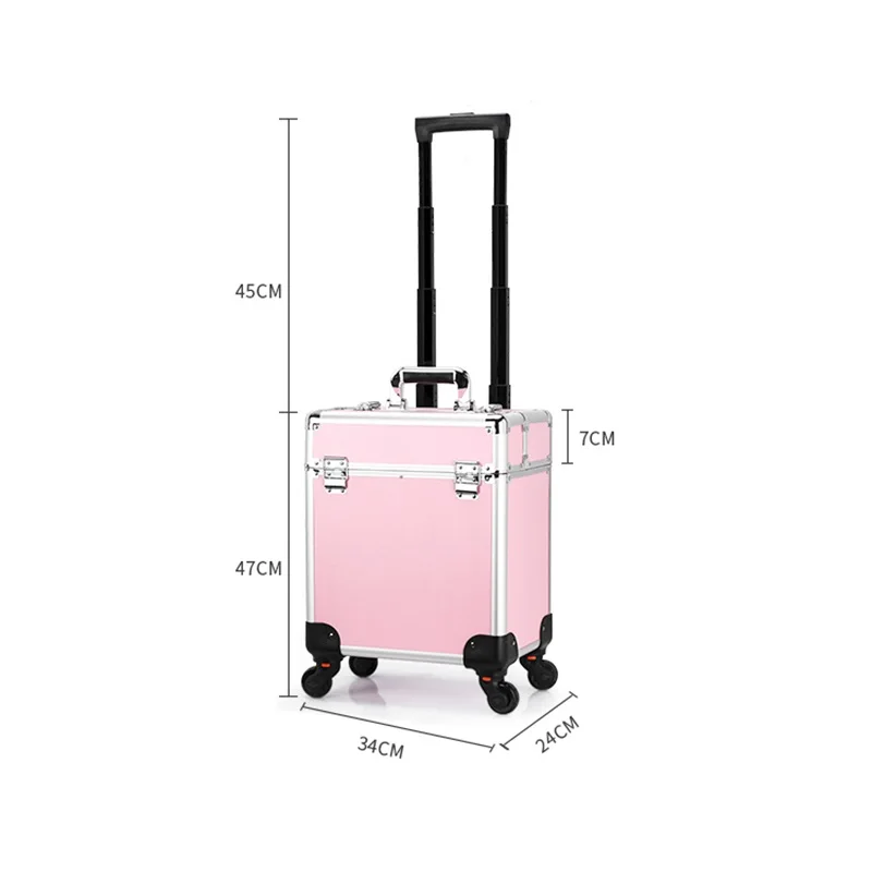 Aluminum Rolling Makeup Train Case, Portable Makeup Organizer Suitcase, Cosmetic Storage Box, Travel Beauty Luggage Trolley Lock 4