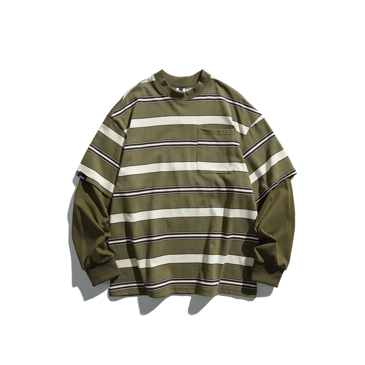Men Stripe Splice Long Sleeve Loose Pullover Sweatshirts
