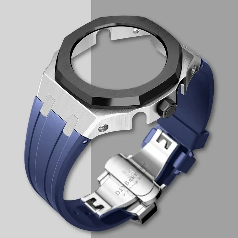 Premium Stainless Steel Casioak Case with Metal Bezel and Rubber Band