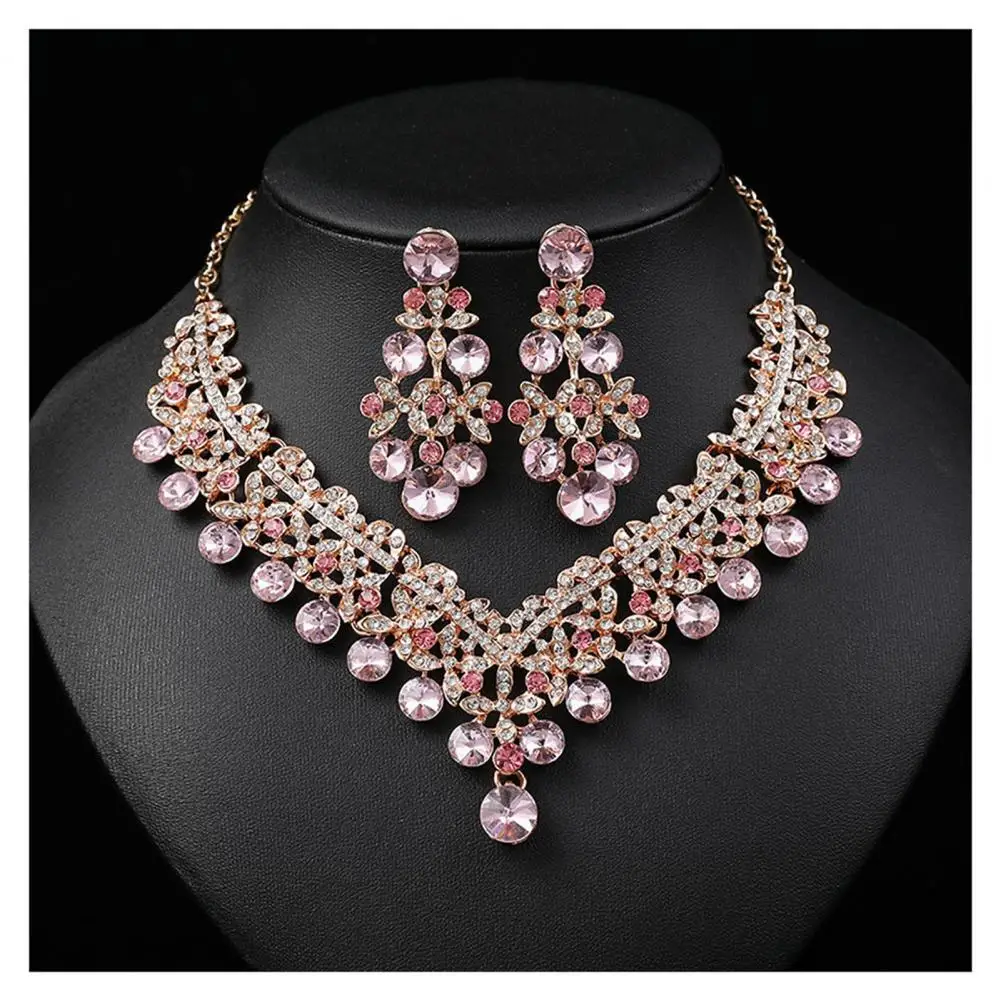 Strass-Halskette, Ohrringe-Set, elegantes Schmuckset, grünes Strass-Brautschmuck-Set mit symmetrisch für Hochzeit für Frauen