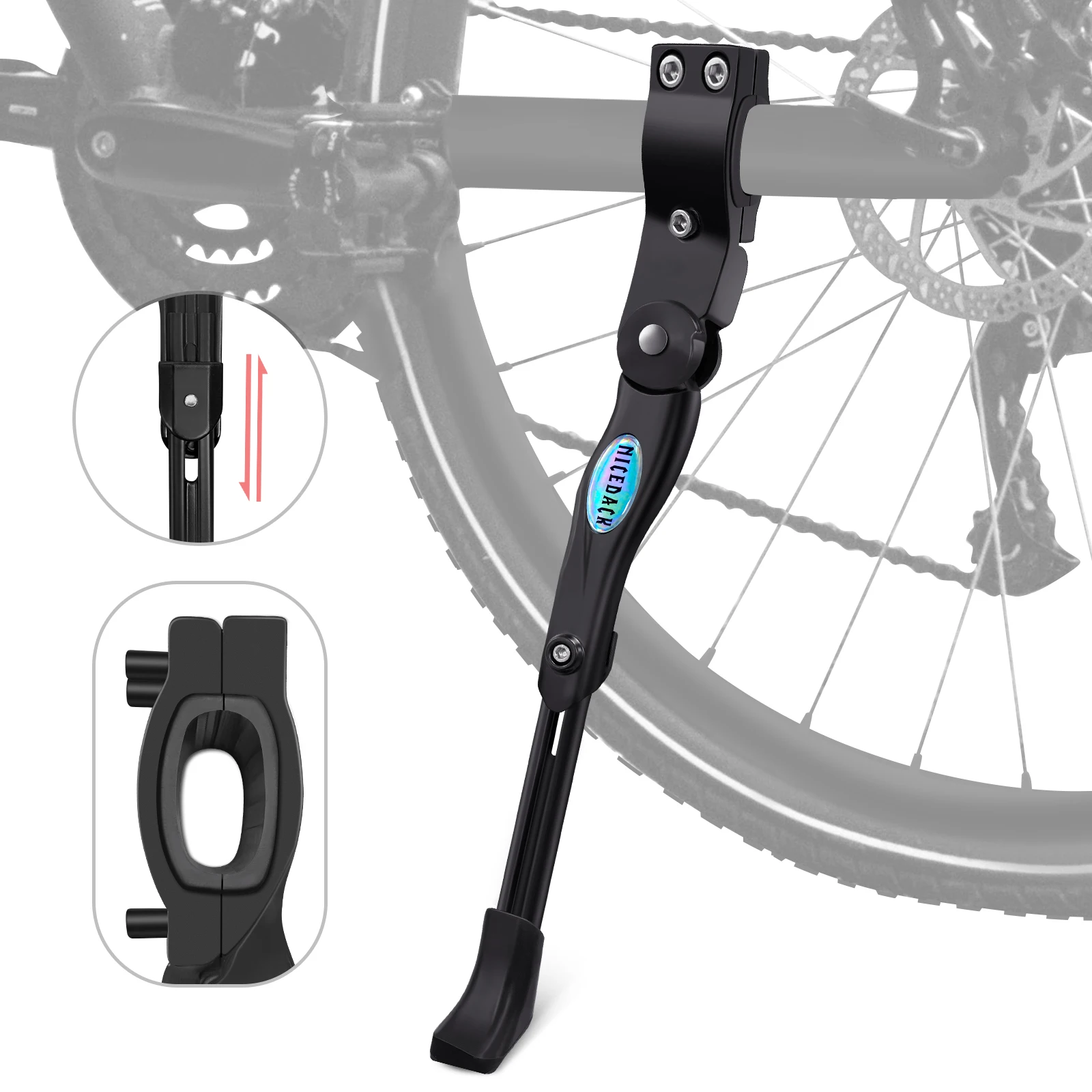 

NICEDACK Bike Kickstand Adults- Adjustable Rear Side Bicycle Stand Kickstand Fit for 26" 28" Bike Kick Stand for Mountain Bike
