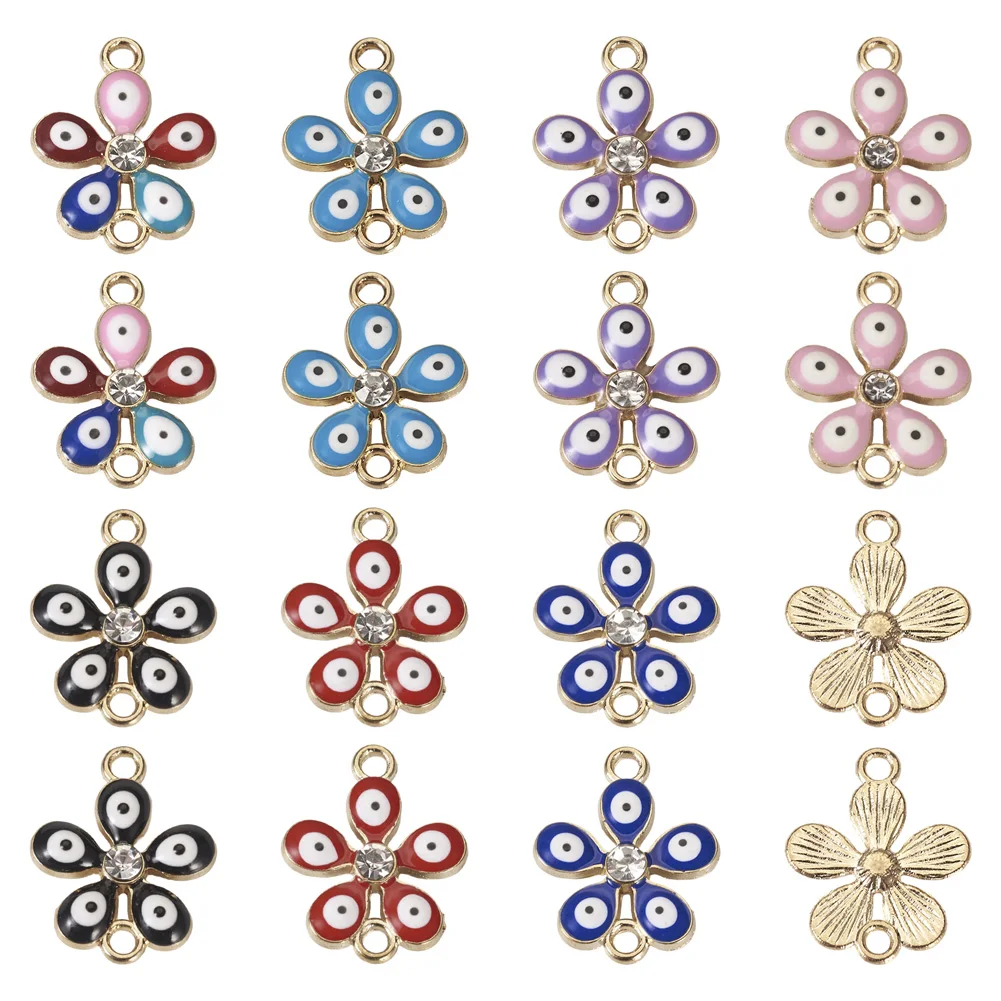 

28Pcs Flower Links Connectors Alloy Enamel Connector Charms with Evil Eye Pattern for Jewelry Making DIY Bracelet Necklace