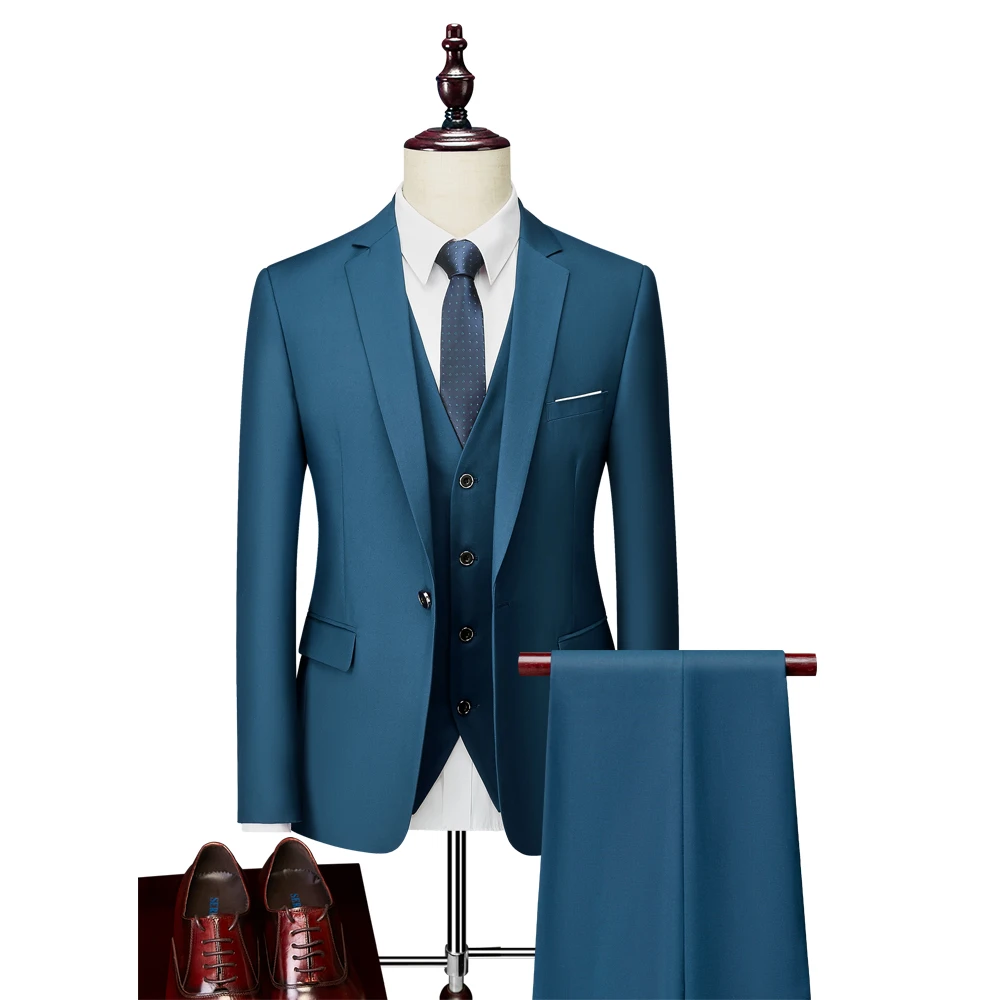 Mens Suit Men's Business Blazers Wedding Groom's Three-piece Suit Tuxedo S-6XL