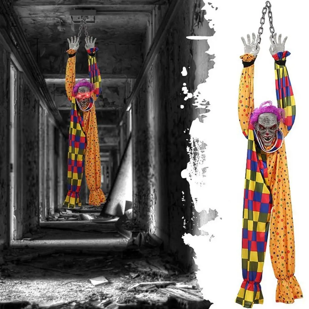 

Light Up Halloween Animatronics Hanging Decor Luminous Screaming Horror Clown Sound Activated Props For Outdoor Yard Decor