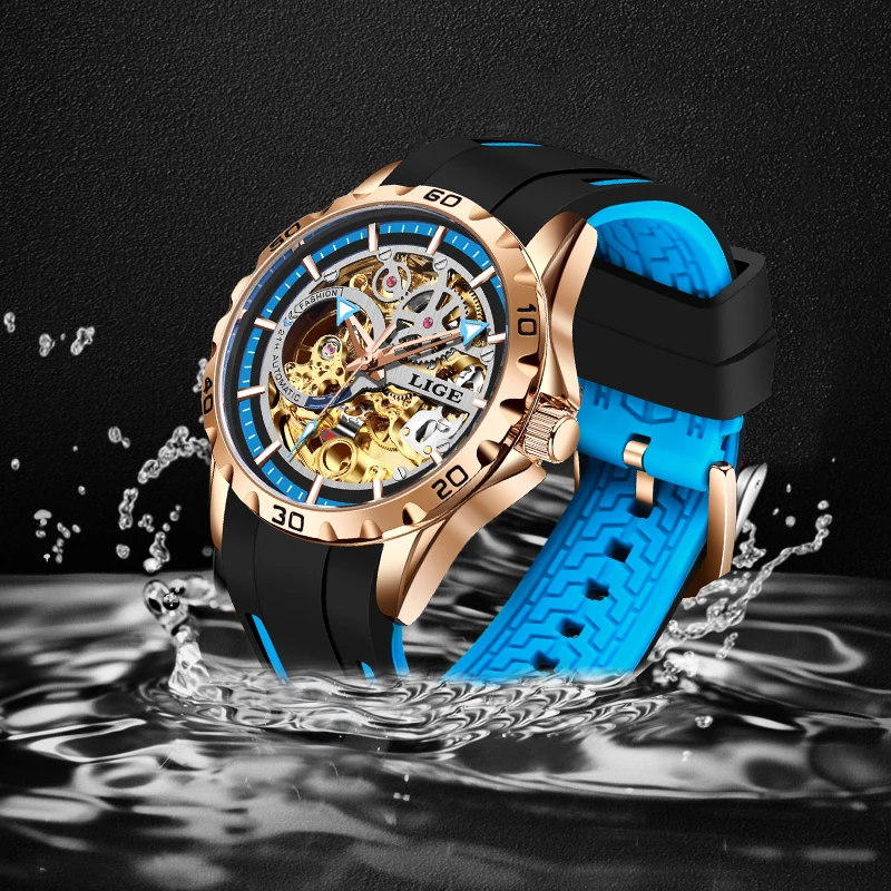 LIGE Brand Luxury Fashion Watch Silicone Strap Business Mechanical Watches for Men Waterproof Luminous Casual Clock Wristwatches