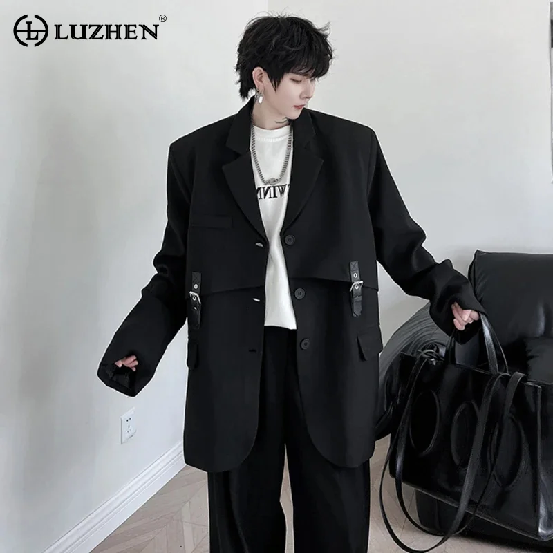 

LUZHEN корейский стиль мужской костюм пальто индивидуальная кожаная пряжка нишевой дизайн красивый мужской однотонный Повседневный Блейзер тренд Df2eee