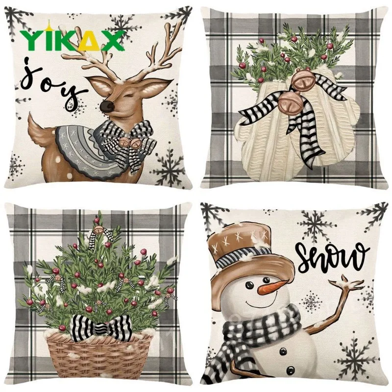 45x45cm Christmas Decoration For Home Ornament Pillowcase Xmas Tree Elk Snowman Pillow Case Happy New Year Cushion Cover 2024 45x45cm merry christmas cushion cover pillow case tree elk pattern polyester pillows sofa home christmas decoration pillowcase