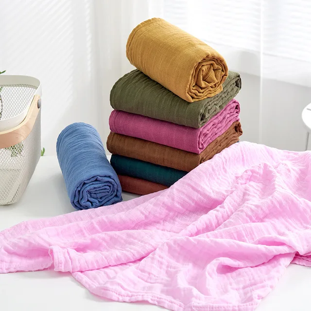Kangobaby #Old Time# 2pcs Set Solid Color Reusable Soft Breathable Baby Muslin Swaddle Blanket 3