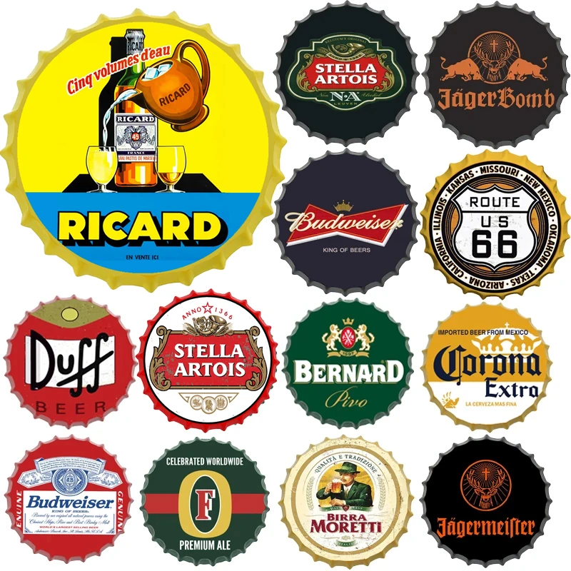 

Винный пивной бренд крышка для бутылки жестяной знак винтажная металлическая круглая пластина Бар Паб Ресторан гараж подвесные изделия металлические настенные таблички Декор