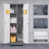 Broom Closet Storage Cabinet with Locking Doors,Cleaning Tool Cabinet,Metal Storage Cabinet with Shelves and Hanging R 6