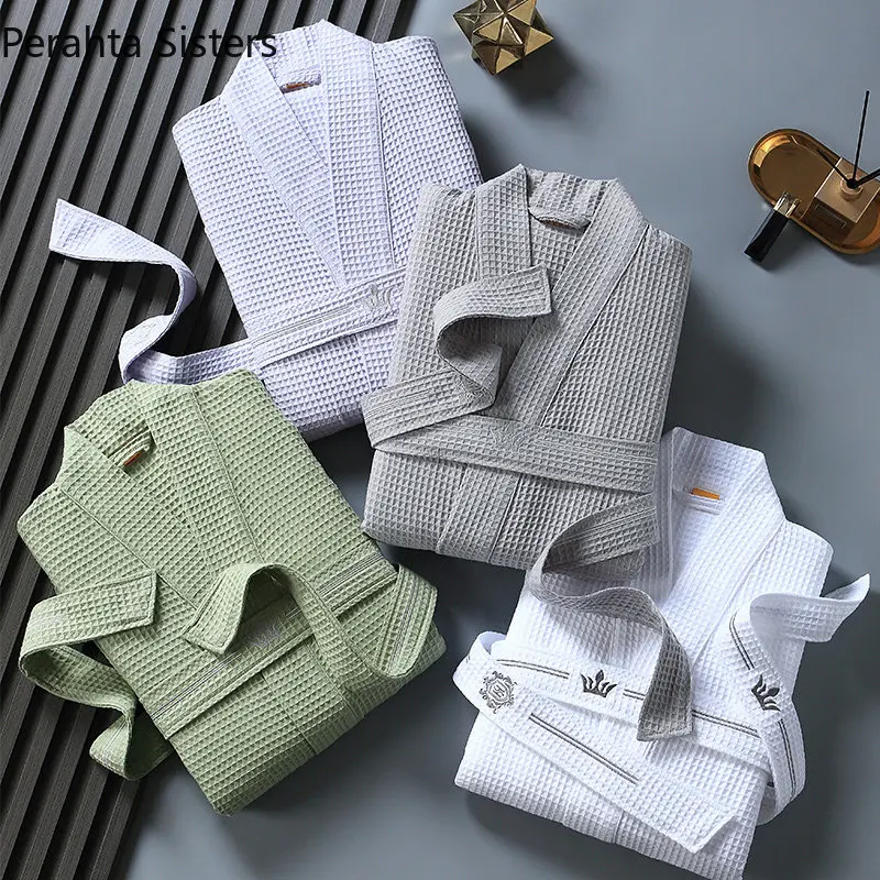 Cotton Waffle Bathrobe Cotton Kimono Robes Men's Waffle Robe