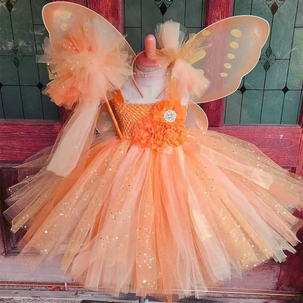 green emerald velvet dress Intellifun Girls 4 Piece Princess Fairy Dress Up Costume Set with Wings, Tutu Skirt, Wand and Tiara| Ages 3+ Pink