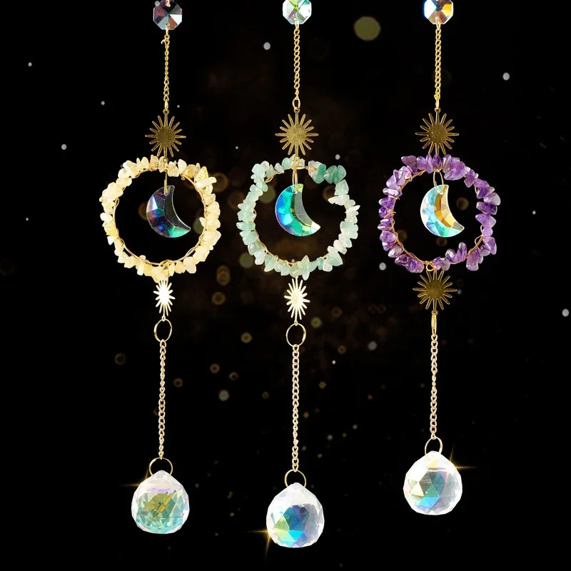 

Suncatcher Hanging Crystal Moon Catcher Pendants Wind Chimes Rainbow Prism Window Drop Bell Christmas Tree Home Decor Kristalle