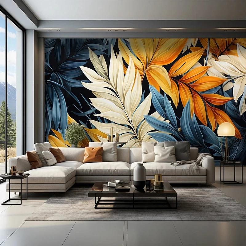 Custom 3d Photo Mural Paper Folhas de Penas Grandes Cor Brilhante Papel de Parede Retro Quarto Sala Wall Decor Home Improvement