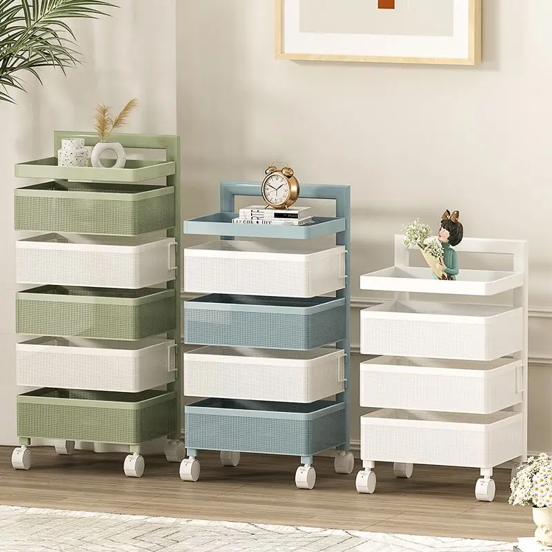 

Storage Drawer Type Fruit Storage Home Side Cabinet Bedroom Snack Cabinet with Wheeled Bed Head Mobile Rotating Storage Rack