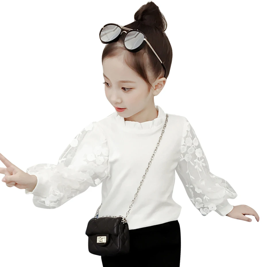 

Girls White Blouse Lace Floral Shirt Girls Casual Style Children's Shirt For Girls Spring Autumn Girls Clothes 6 8 10 12 14