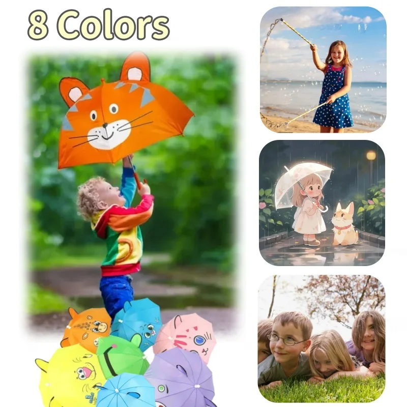 Kids Umbrella 3D Ear Shape Children's Umbrella 8Colors Cute Cartoon Children's Umbrella Animated Creative Long Handle