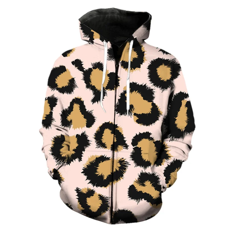 Suéteres con cremallera y estampado de leopardo en 3D para hombres y niños, sudaderas con gráficos de piel de animal estilo Harajuku, sudaderas casuales holgadas con capucha para la calle