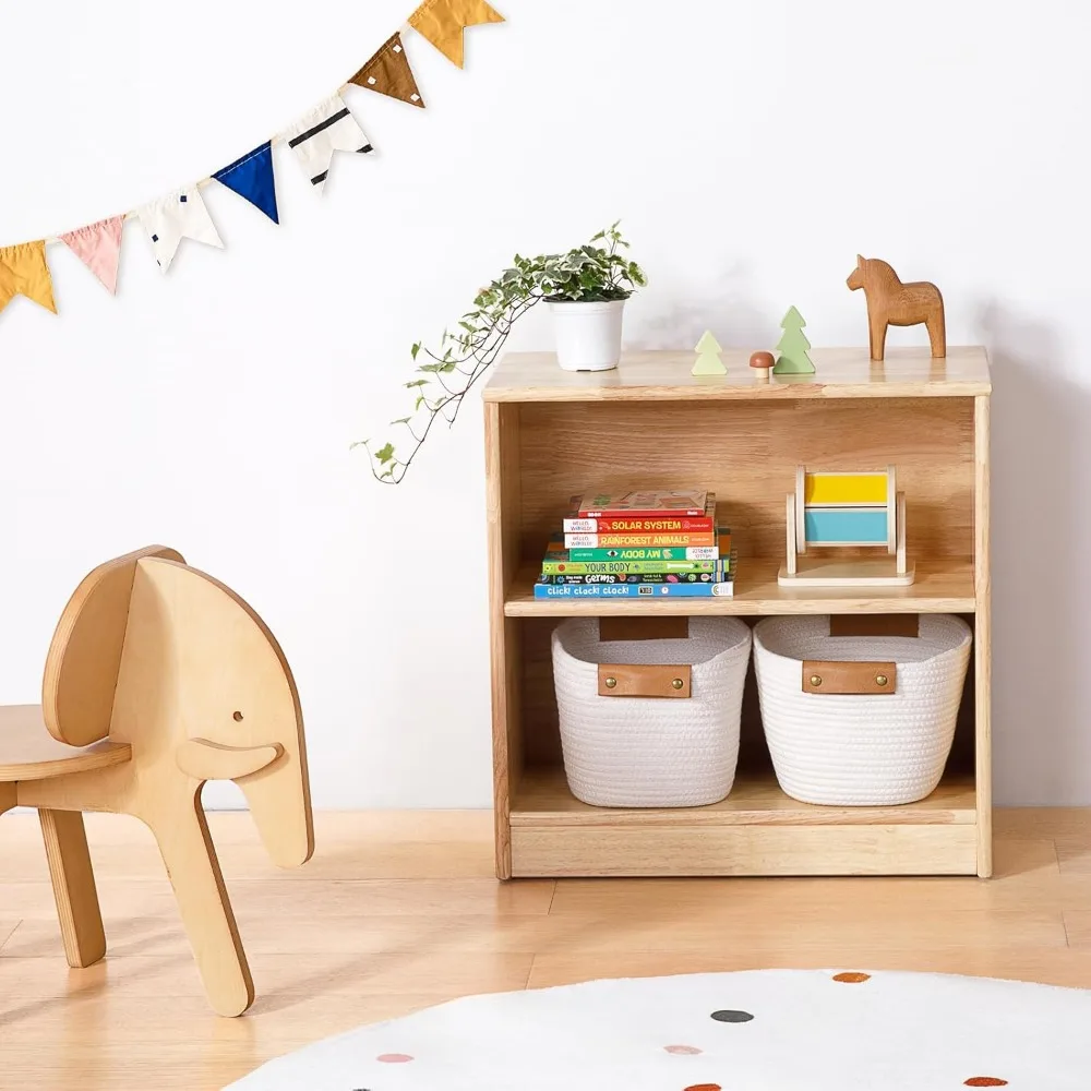 Rubber Wood Montessori Shelf and Toy Storage, 23.6" L, Compact Toddler Bookshelf , Solid Wood Storage Cabinet Shelves 6