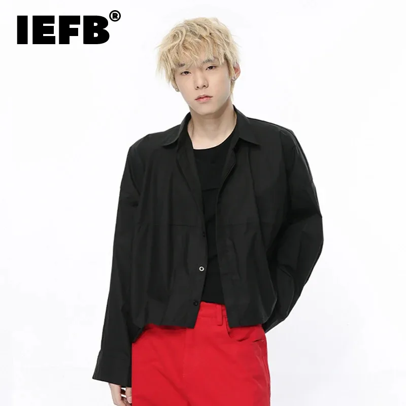 

IEFB Irregular Shirt New Korean Style Dropped Shoulder 2024 New Fashion Turn-down Collar Long Sleeve Male Clothing Stripe 9C5204