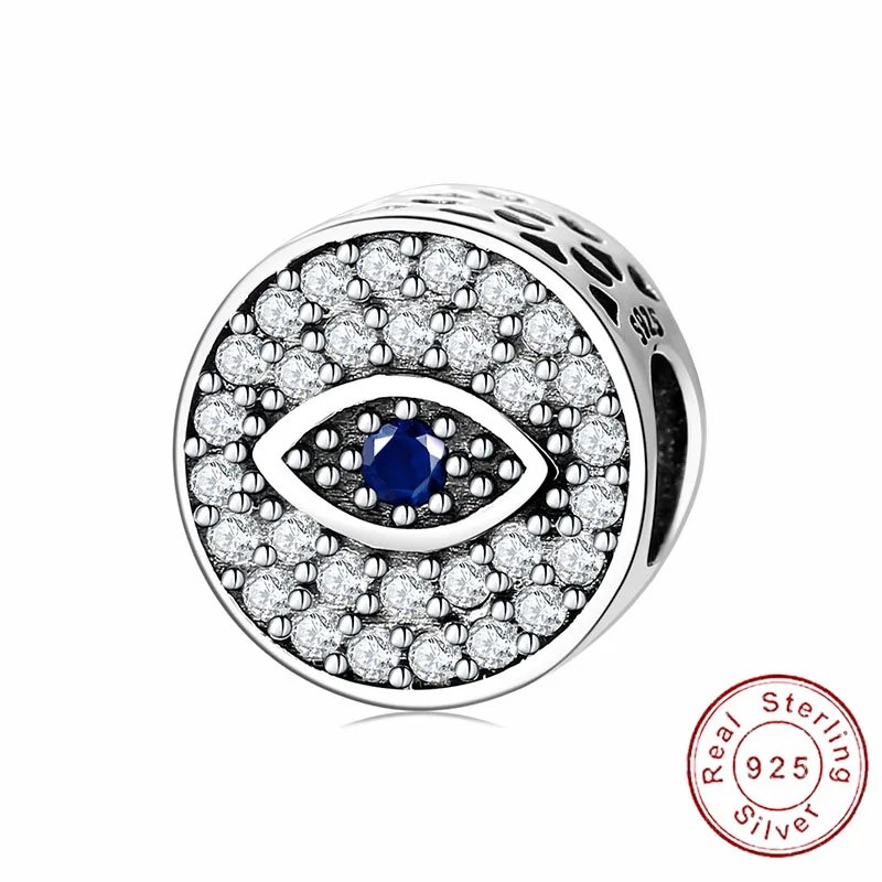 

JIALY European Fine S925 Sterling Silver Pave AAA CZ Enamel Blue Eye DIY Charms Bead Fit Original PD Bracelet For Women Gift
