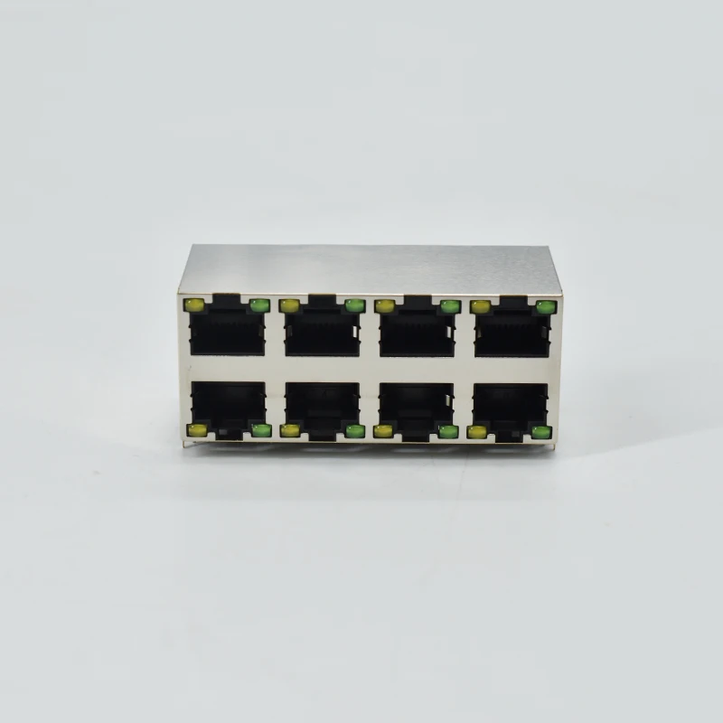 2x4  Port 8 Pin RJ45 Connector PCB integrated Connector RJ45 Metal Ethernet Port with Led Light