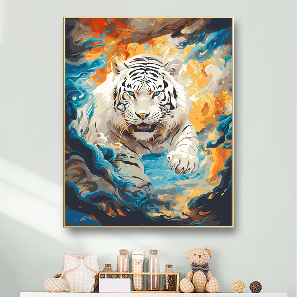 

Painting by Numbers For Adult Domineering white tiger Dropshipping Canvas Oil Home Decor