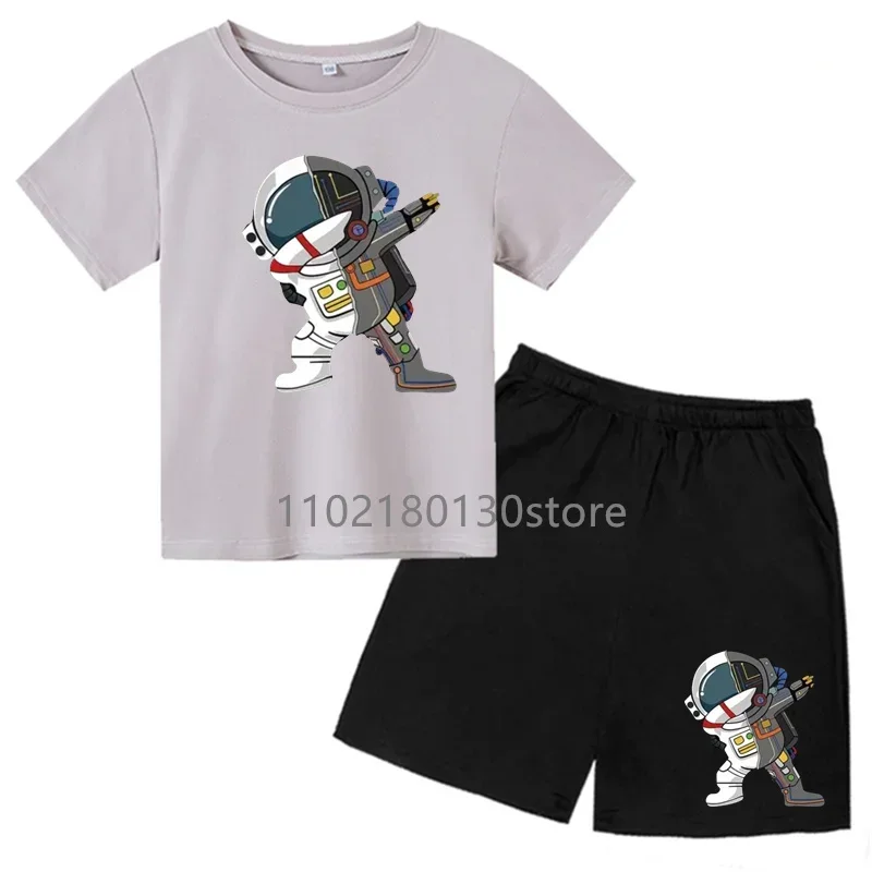 New astronaut Cartoon Cute Pattern Printed T Shirt+Shorts Sets Children's Summer Fashion Short Sleeve 2-Pieces Suits